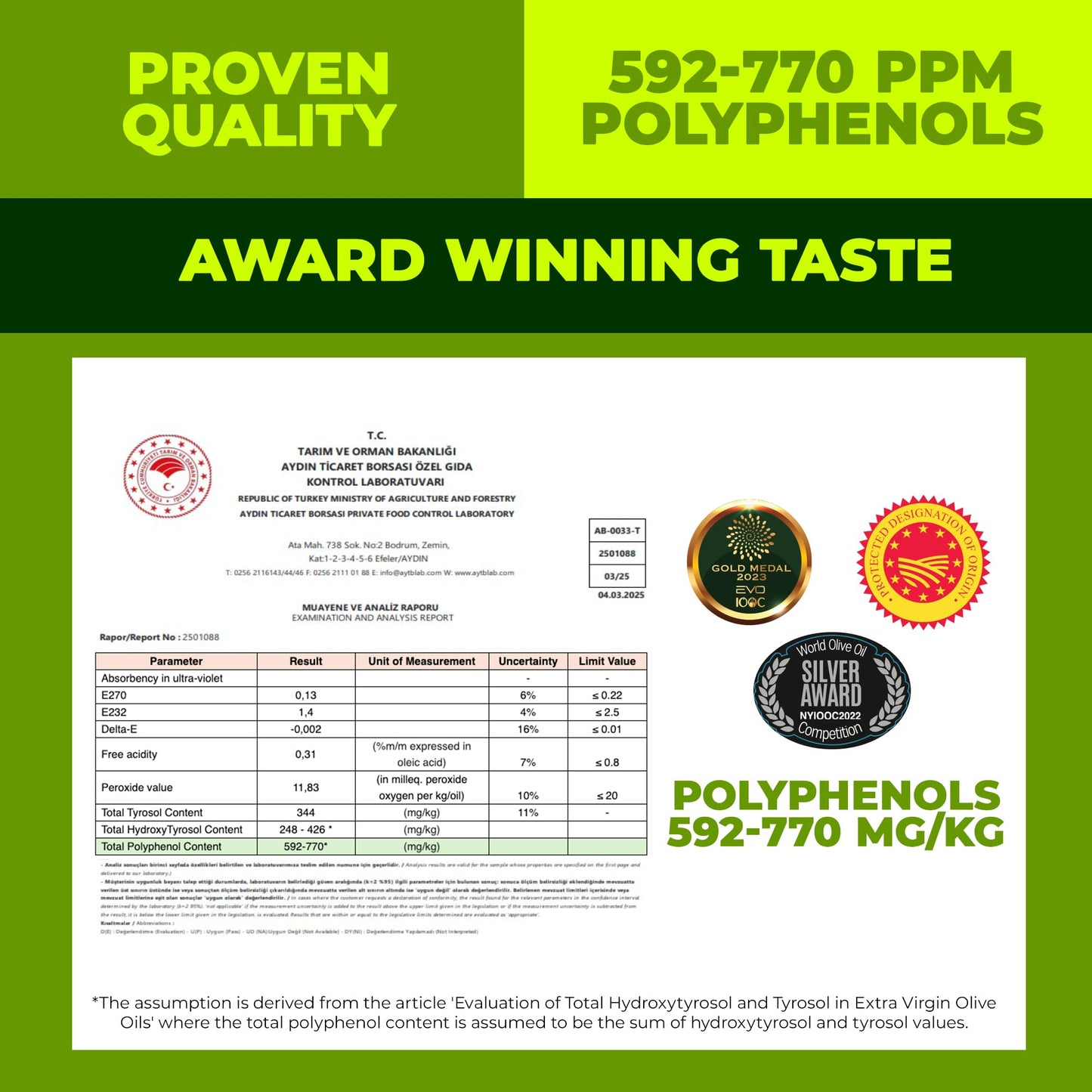 Polyphenol Rich Olive Oil Extra Virgin by Zest Delites, Up To 770 mg/kg High Polyphenol Olive Oil, Cold Pressed EVOO, Heart & Immunity Support, Single Origin - dailyvitalstore