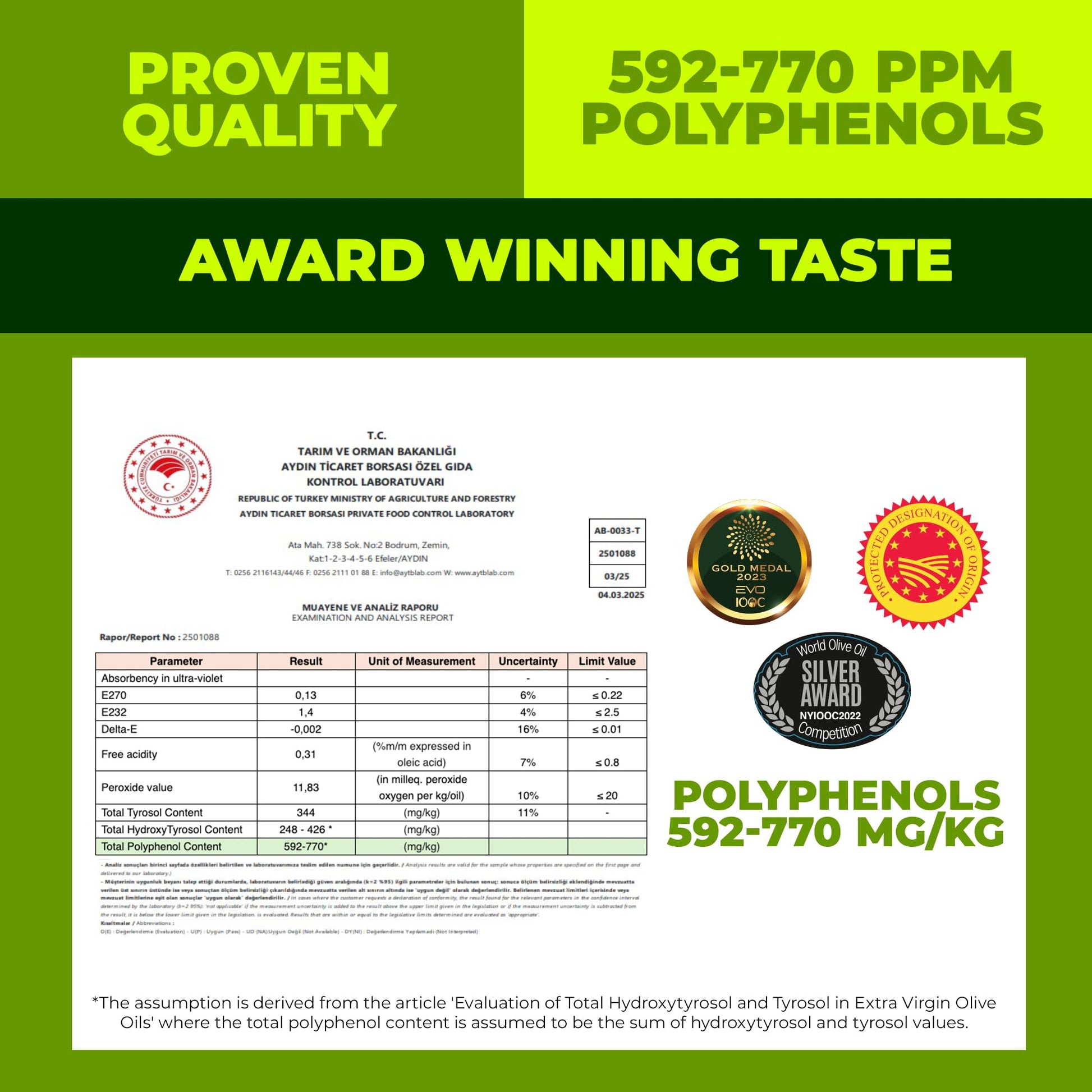 Polyphenol Rich Olive Oil Extra Virgin by Zest Delites, Up To 770 mg/kg High Polyphenol Olive Oil, Cold Pressed EVOO, Heart & Immunity Support, Single Origin - dailyvitalstore