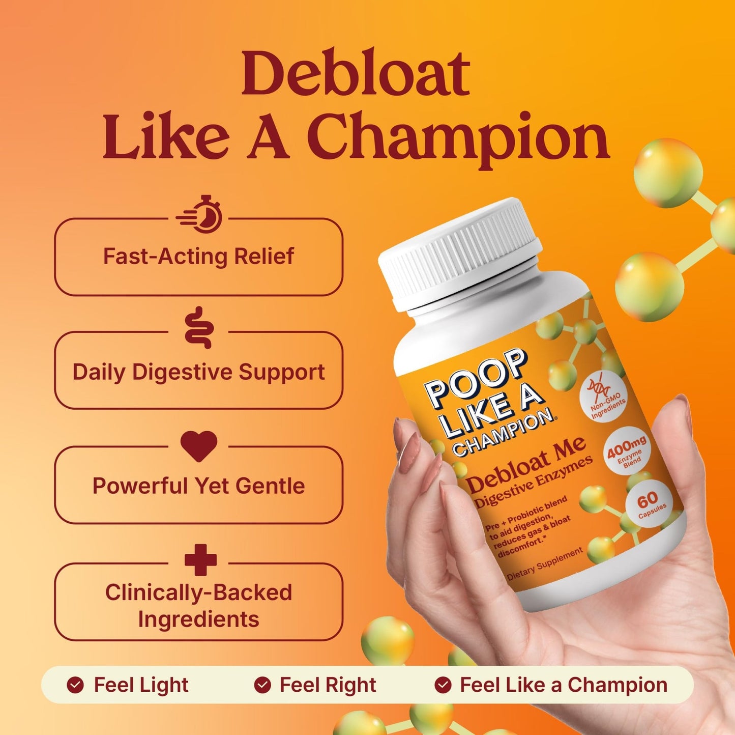 Poop Like a Champion Bloating Relief Digestive Enzymes, Probiotic Powered Capsules to Support Digestive Health and Gas Relief, 60 Capsules - dailyvitalstore