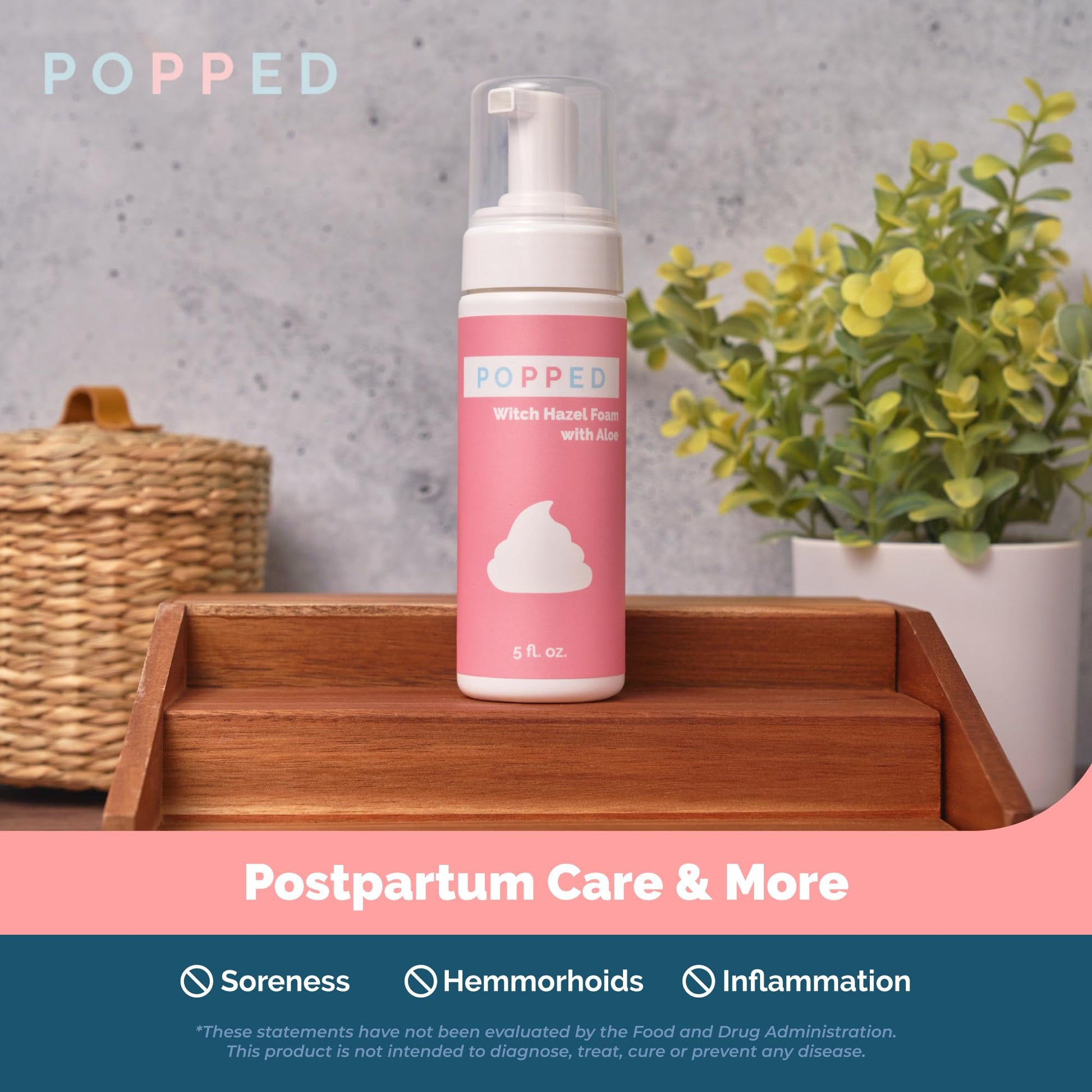 POPPED Witch Hazel Foam with Aloe (5 fl oz) | Perineal Healing Foam for Postpartum Care | Relieves Pain, Hemorrhoids, and Swelling After Birth | Postpartum Essential - dailyvitalstore