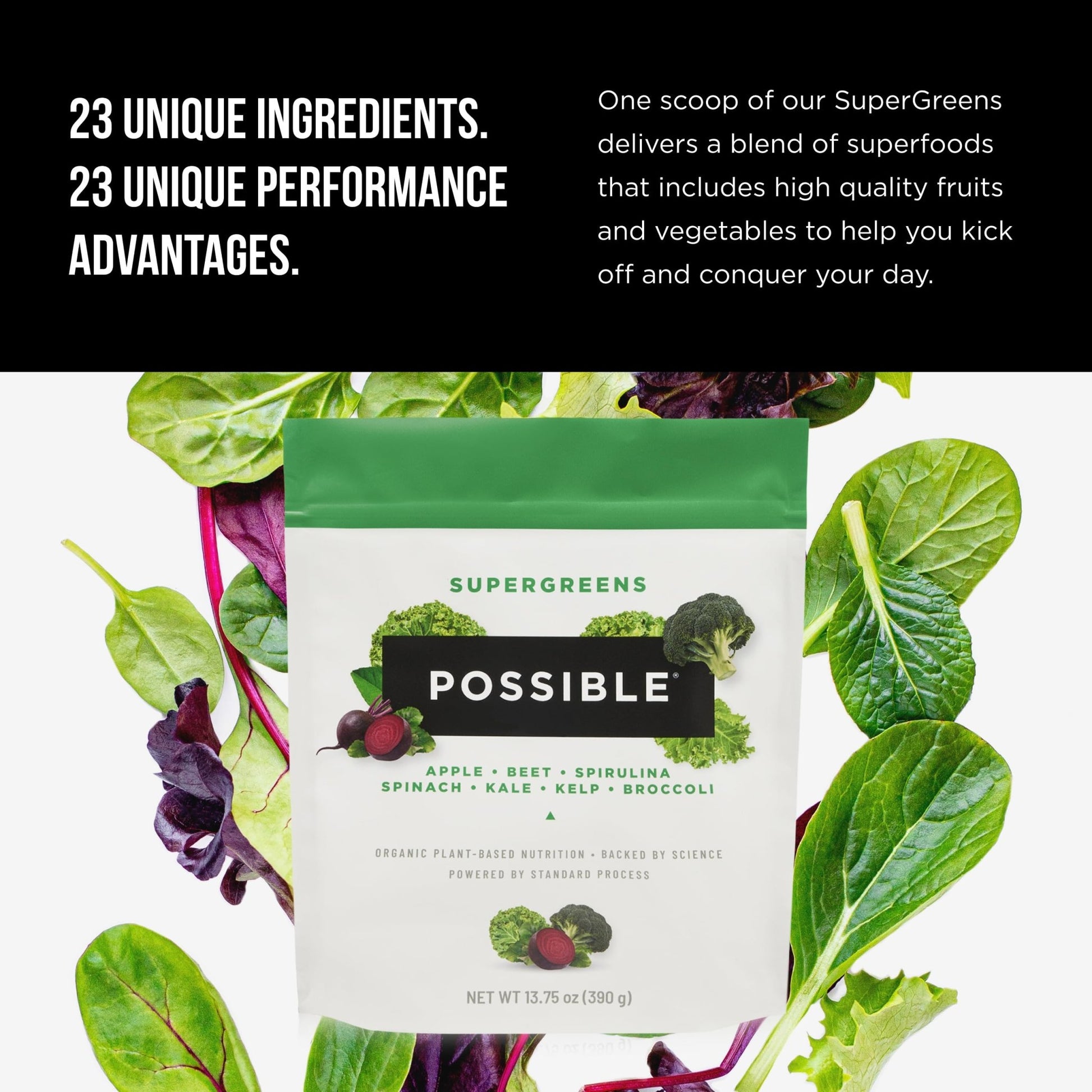 Possible SuperGreens - Potent Superfoods Blend - Plant-Based Antioxidant Support - Greens Powder Supplement & Drink Mix - Non-GMO, Vegan & Gluten-Free - SuperGreens (30 Servings) - dailyvitalstore