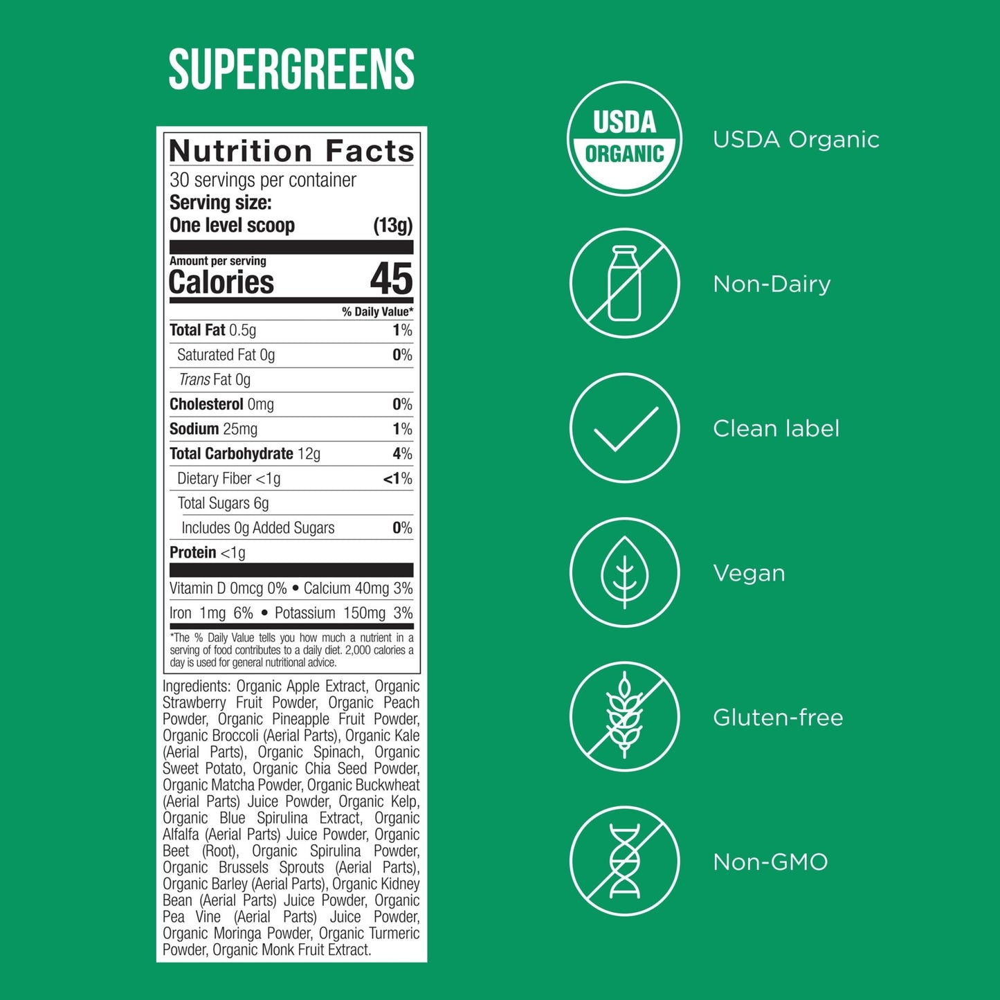 Possible SuperGreens - Potent Superfoods Blend - Plant-Based Antioxidant Support - Greens Powder Supplement & Drink Mix - Non-GMO, Vegan & Gluten-Free - SuperGreens (30 Servings) - dailyvitalstore