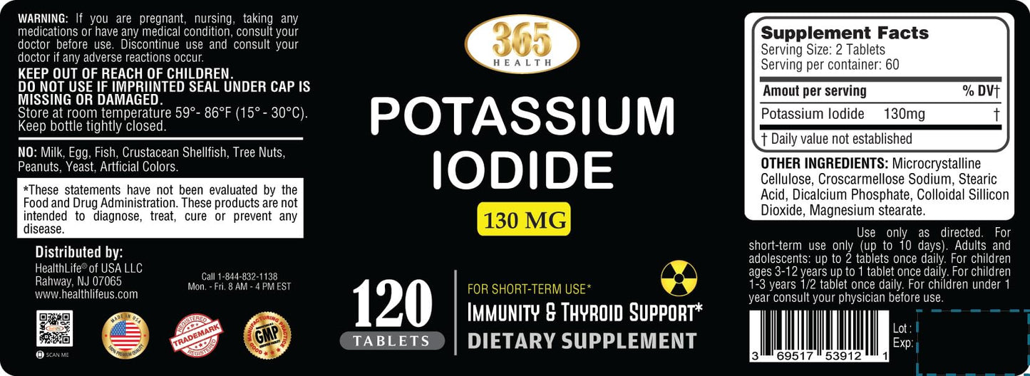 Potassium Iodide130 mg - KI Tablets- Potassium130 mg - USA Made Potassium Iodine Pills YODO Naciente - dailyvitalstore
