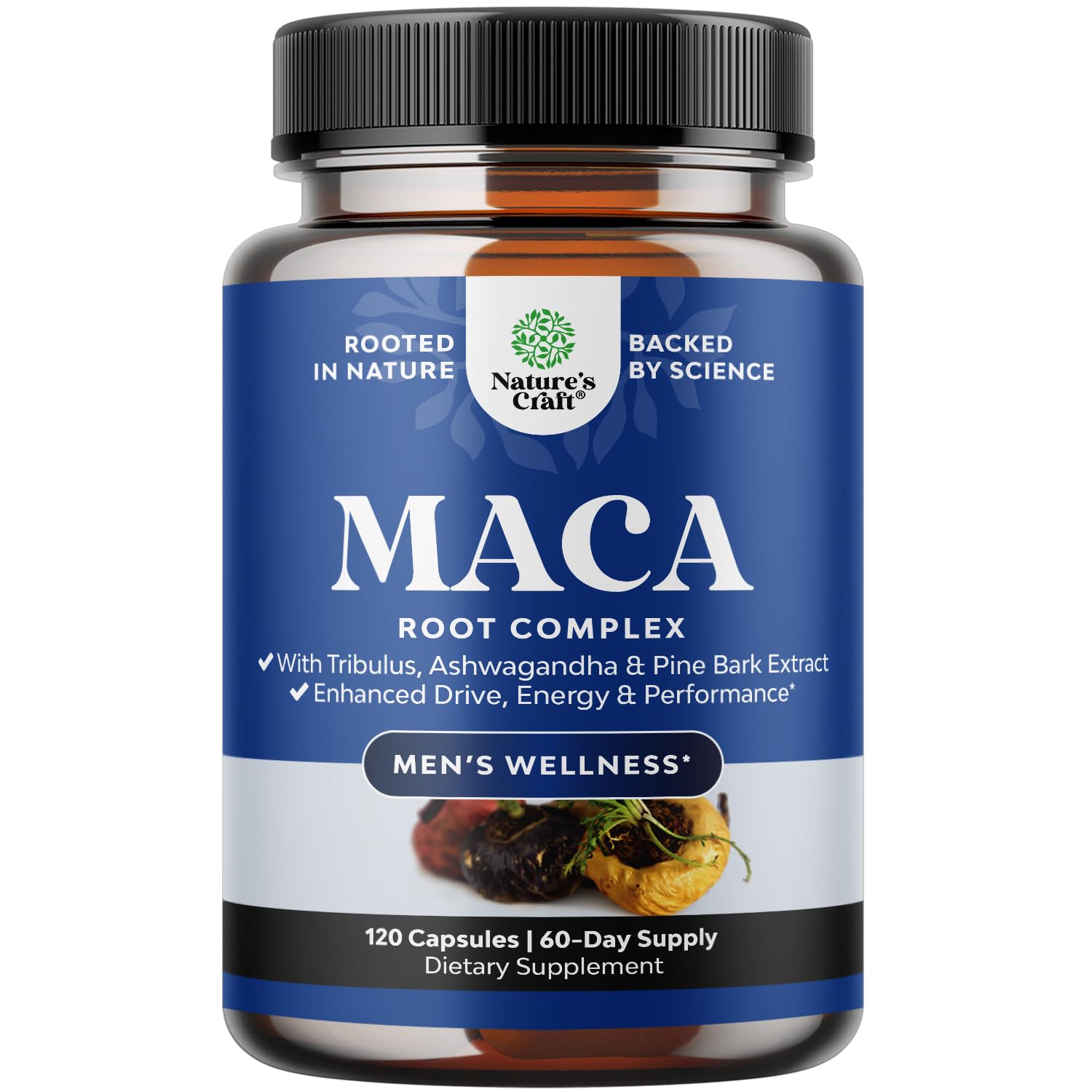 Potent Black Maca Root Capsules for Men - Herbal Wellness Supplement with Siberian Ginseng Ashwagandha and Black Maca Root - Men’s Wellness Supplement to Support General Health - 120 Count - dailyvitalstore
