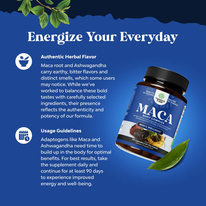 Potent Black Maca Root Capsules for Men - Herbal Wellness Supplement with Siberian Ginseng Ashwagandha and Black Maca Root - Men’s Wellness Supplement to Support General Health - 120 Count - dailyvitalstore
