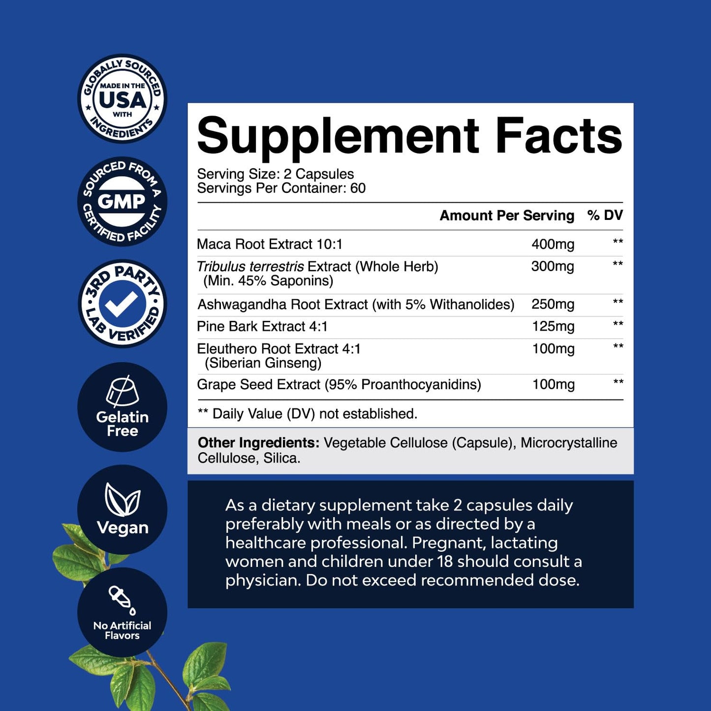 Potent Black Maca Root Capsules for Men - Herbal Wellness Supplement with Siberian Ginseng Ashwagandha and Black Maca Root - Men’s Wellness Supplement to Support General Health - 120 Count - dailyvitalstore