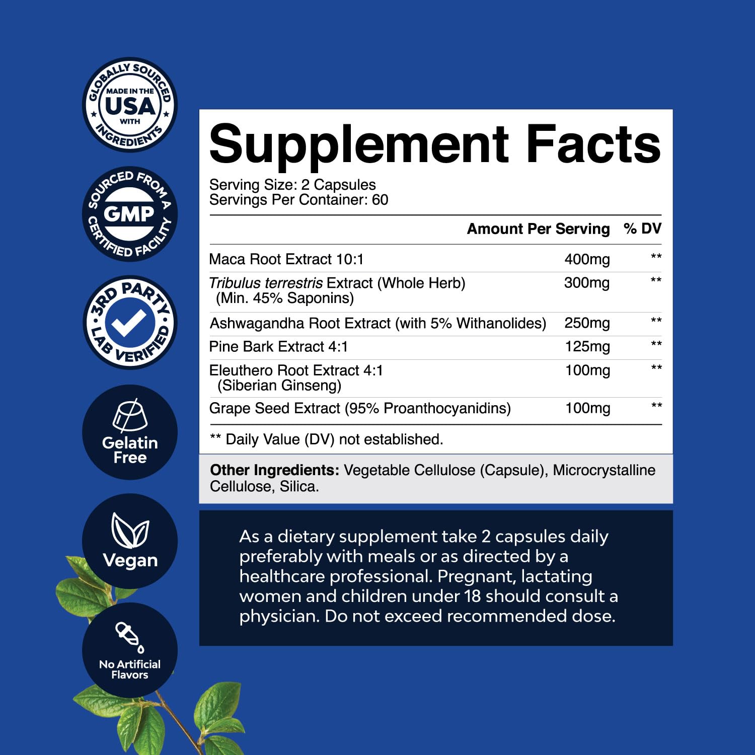 Potent Black Maca Root Capsules for Men - Herbal Wellness Supplement with Siberian Ginseng Ashwagandha and Black Maca Root - Men’s Wellness Supplement to Support General Health - 120 Count - dailyvitalstore