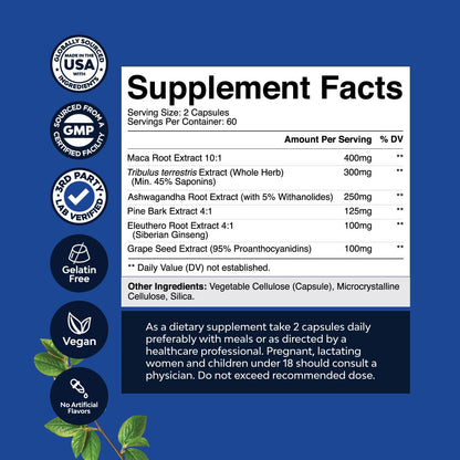 Potent Black Maca Root Capsules for Men - Herbal Wellness Supplement with Siberian Ginseng Ashwagandha and Black Maca Root - Men’s Wellness Supplement to Support General Health - 120 Count - dailyvitalstore