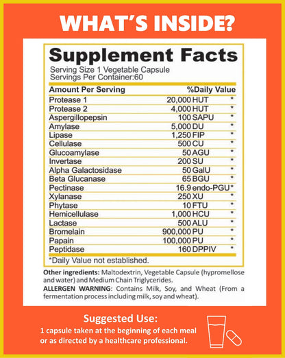 Potent Garden Digestive Enzymes -18 Plant Based Enzymes with amylase lipase bromelain Protease lactase & Other Enzymes - One Pre Meal Pill Supports Healthy - dailyvitalstore