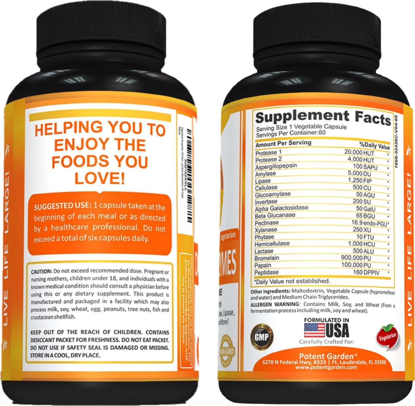 Potent Garden Digestive Enzymes -18 Plant Based Enzymes with amylase lipase bromelain Protease lactase & Other Enzymes - One Pre Meal Pill Supports Healthy - dailyvitalstore