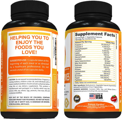 Potent Garden Digestive Enzymes -18 Plant Based Enzymes with amylase lipase bromelain Protease lactase & Other Enzymes - One Pre Meal Pill Supports Healthy - dailyvitalstore