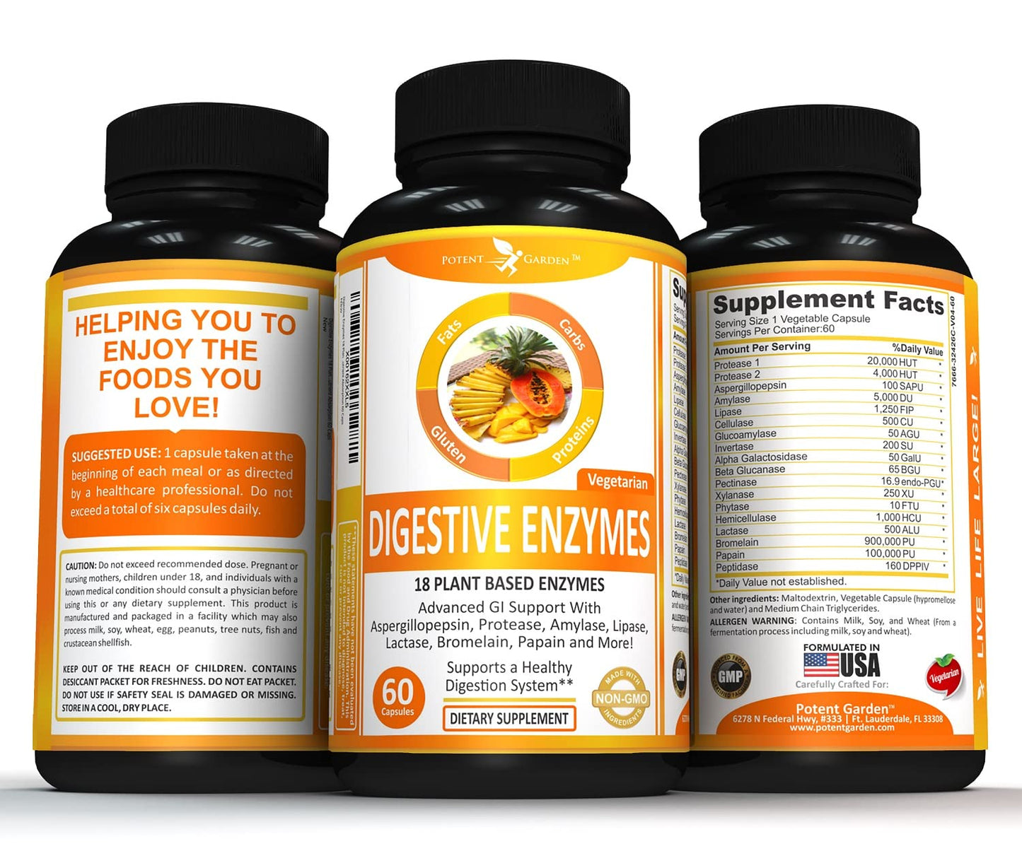 Potent Garden Digestive Enzymes -18 Plant Based Enzymes with amylase lipase bromelain Protease lactase & Other Enzymes - One Pre Meal Pill Supports Healthy - dailyvitalstore