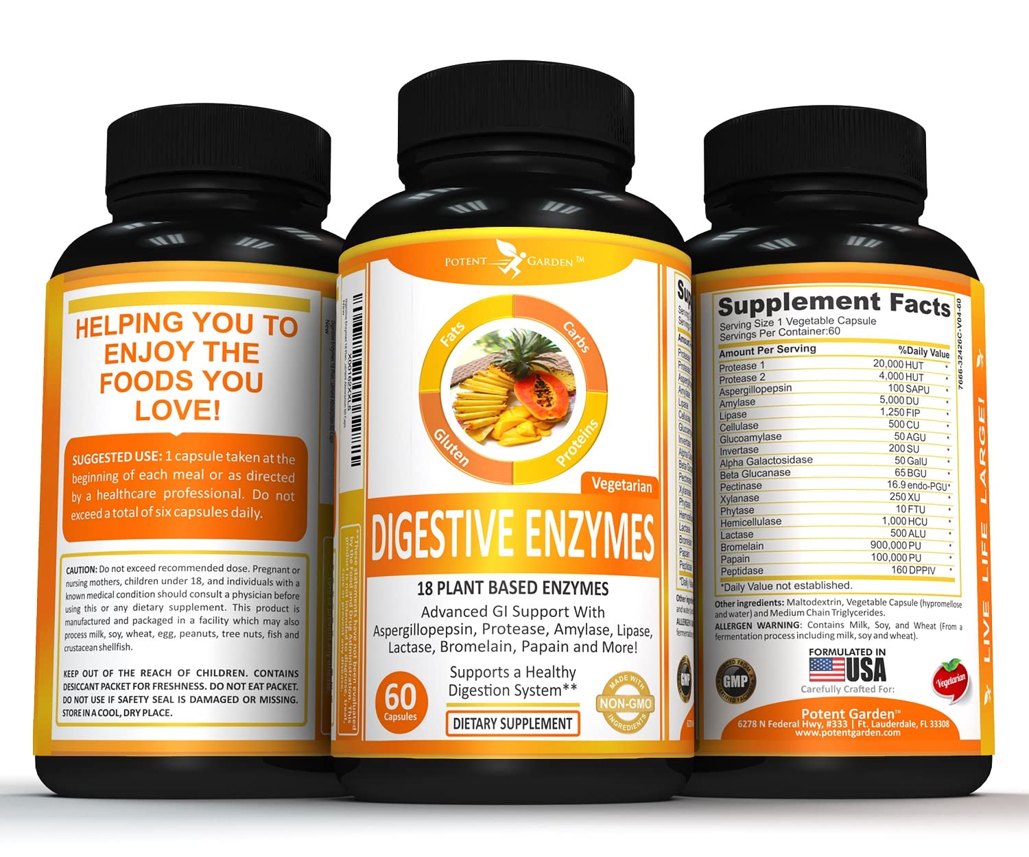 Potent Garden Digestive Enzymes -18 Plant Based Enzymes with amylase lipase bromelain Protease lactase & Other Enzymes - One Pre Meal Pill Supports Healthy - dailyvitalstore