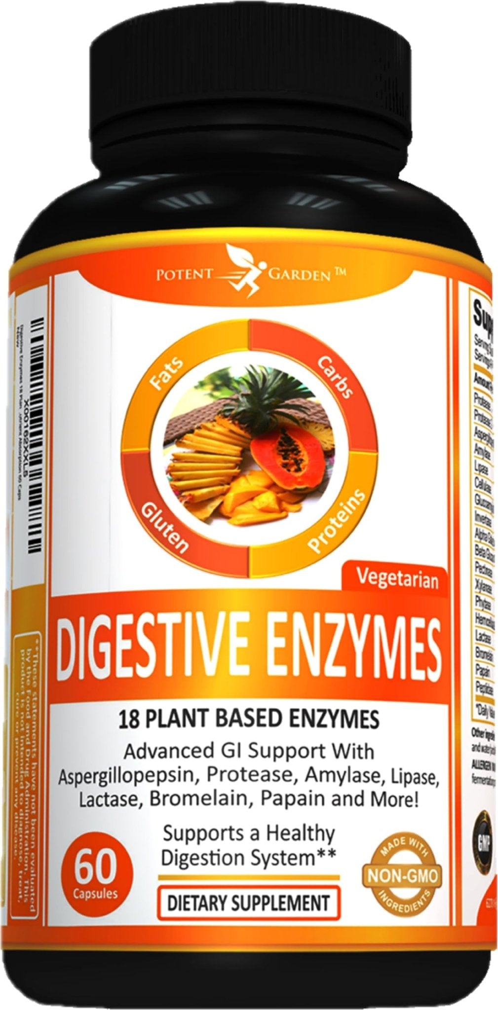 Potent Garden Digestive Enzymes -18 Plant Based Enzymes with amylase lipase bromelain Protease lactase & Other Enzymes - One Pre Meal Pill Supports Healthy - dailyvitalstore