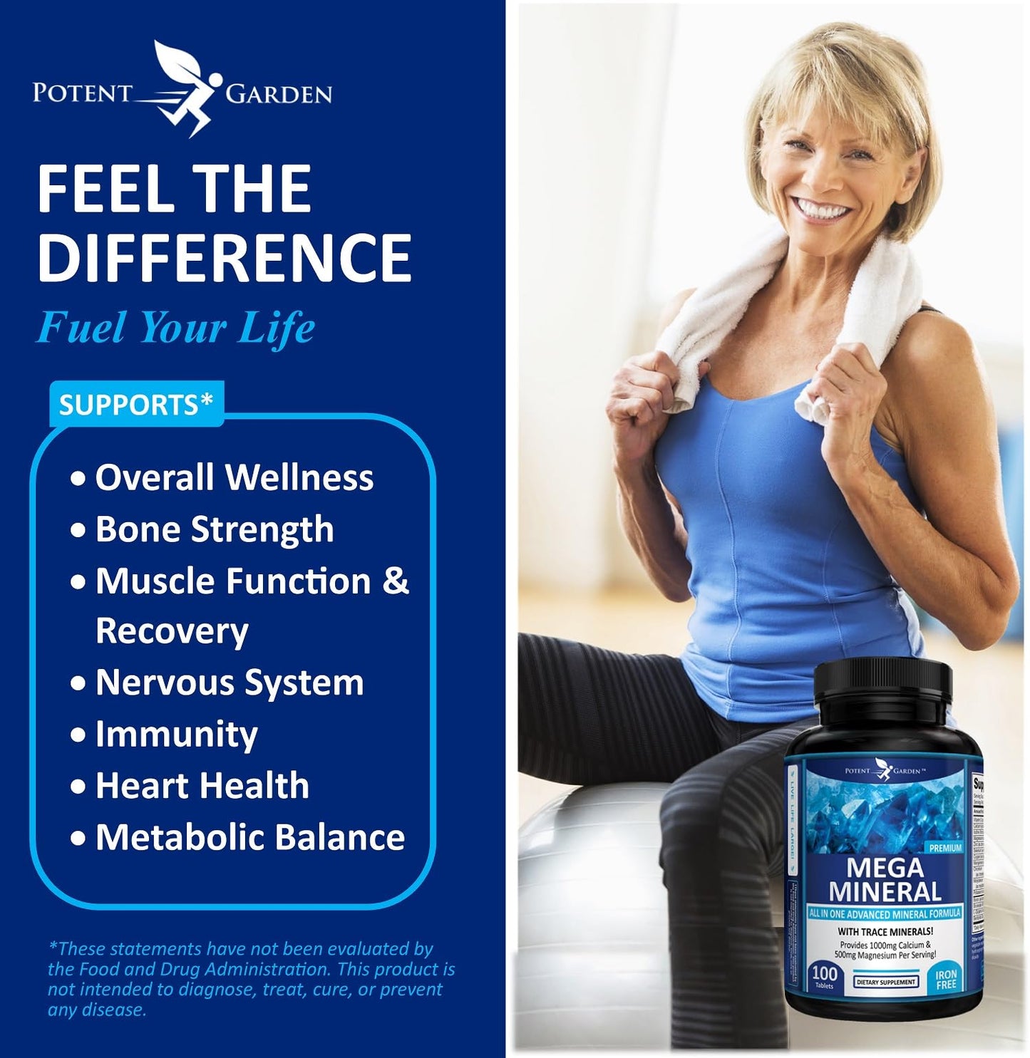 Potent Garden Mega Mineral Supplement Complete Mineral Complex with Calcium Magnesium Zinc Potassium Boron Selenium Chromium & 72 Trace - dailyvitalstore