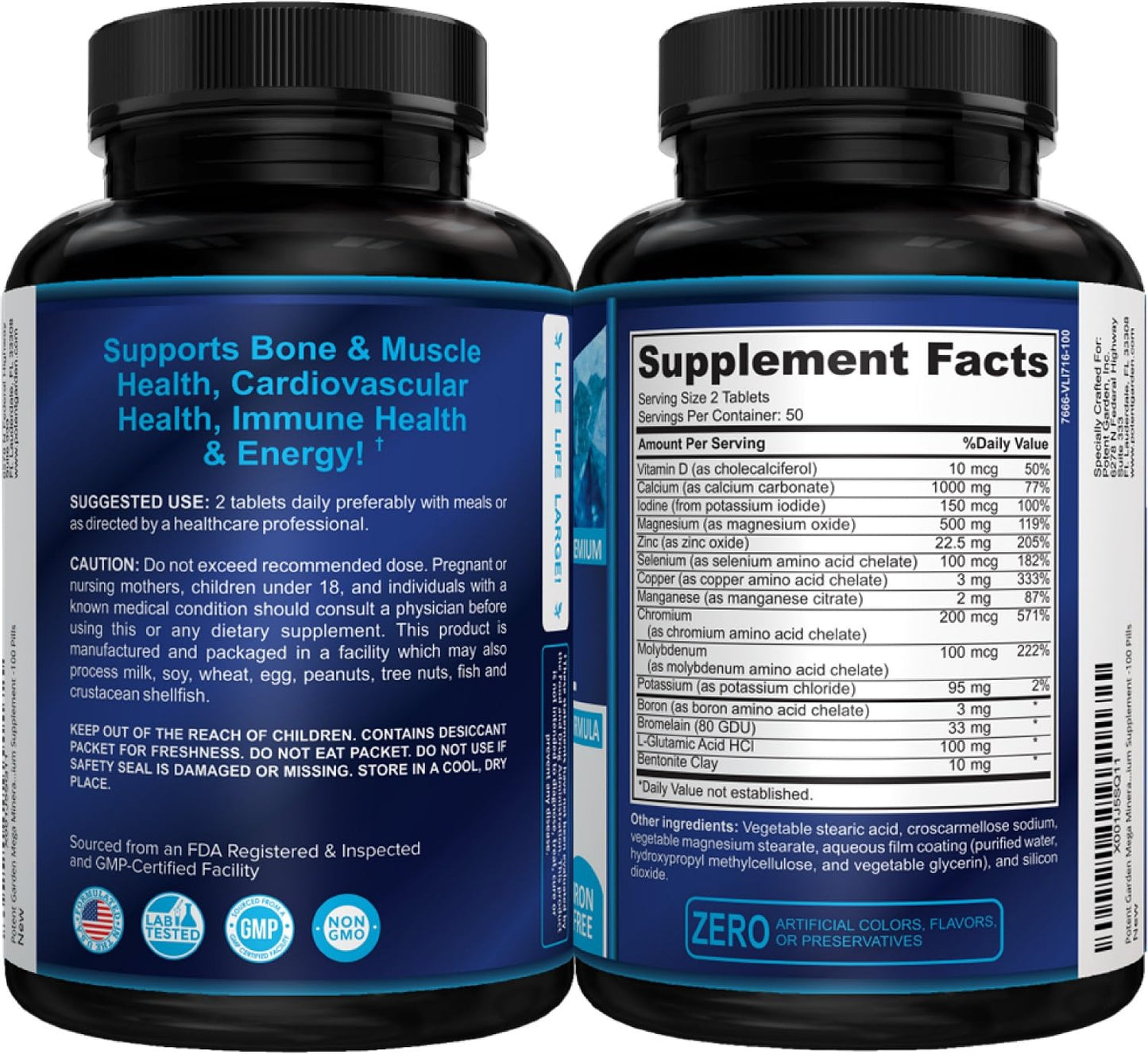 Potent Garden Mega Mineral Supplement Complete Mineral Complex with Calcium Magnesium Zinc Potassium Boron Selenium Chromium & 72 Trace - dailyvitalstore