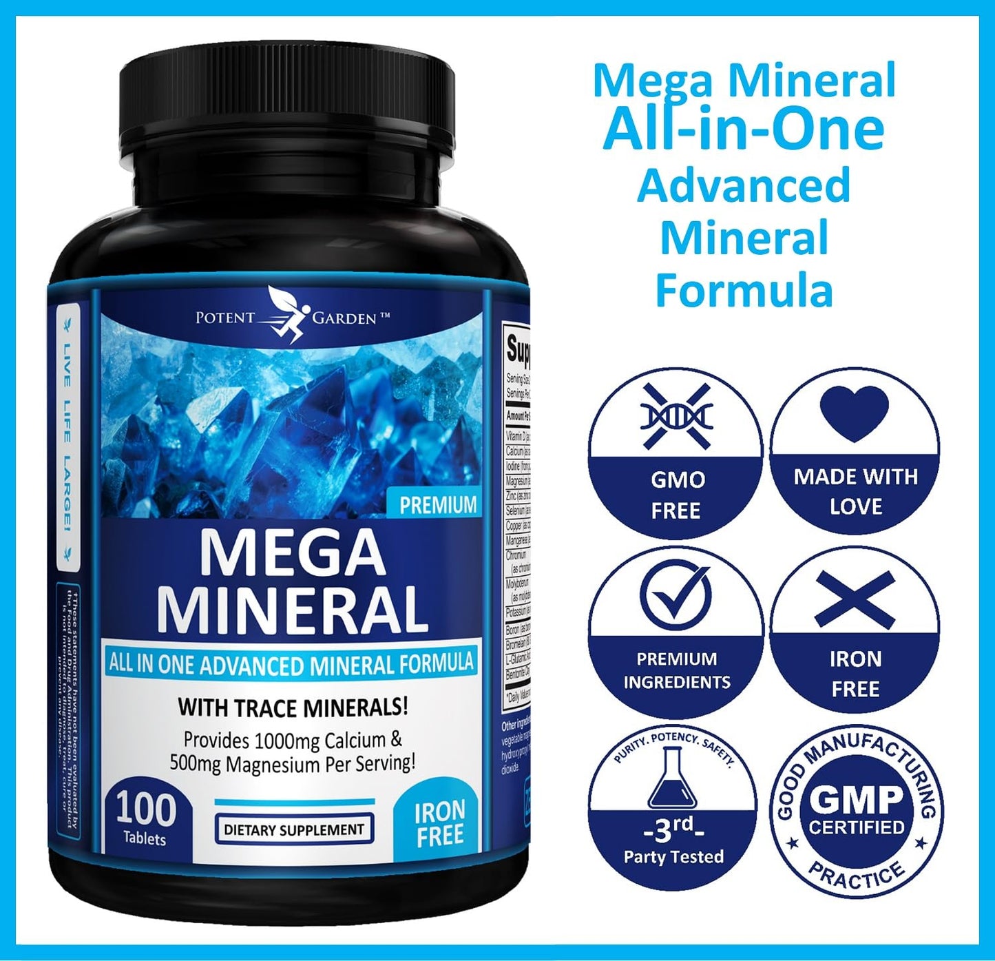 Potent Garden Mega Mineral Supplement Complete Mineral Complex with Calcium Magnesium Zinc Potassium Boron Selenium Chromium & 72 Trace - dailyvitalstore