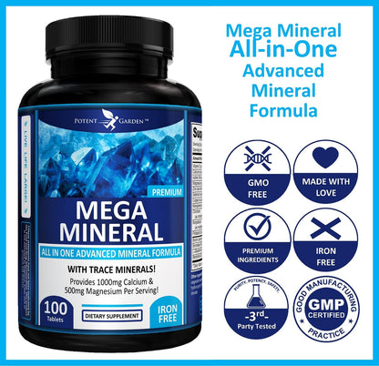 Potent Garden Mega Mineral Supplement Complete Mineral Complex with Calcium Magnesium Zinc Potassium Boron Selenium Chromium & 72 Trace - dailyvitalstore