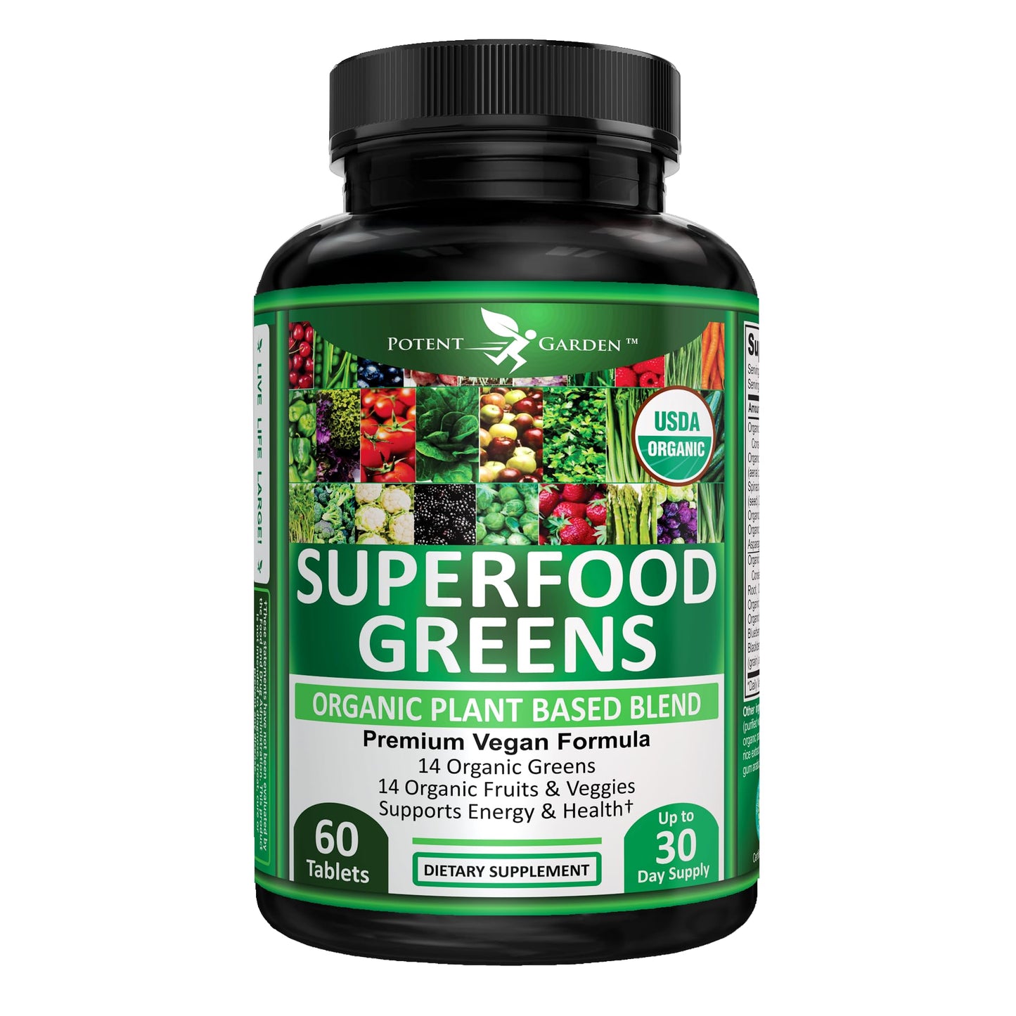 Potent Garden Organic Superfood Greens, Fruit and Veggies Supplement Rich in Vitamins & Antioxidants with Alfalfa, Beet Root & Tart Cherry to Boost Energy, Immunity & Gut Health, Greens Tablets 60 Ct - dailyvitalstore