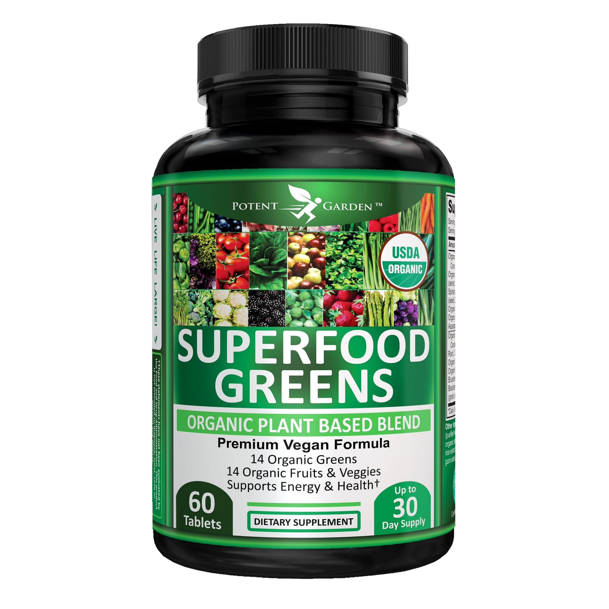 Potent Garden Organic Superfood Greens, Fruit and Veggies Supplement Rich in Vitamins & Antioxidants with Alfalfa, Beet Root & Tart Cherry to Boost Energy, Immunity & Gut Health, Greens Tablets 60 Ct - dailyvitalstore