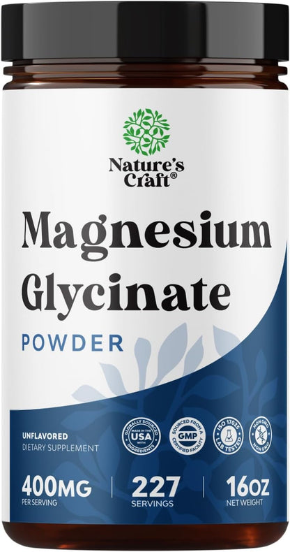 Potent Magnesium Glycinate Powder 400mg - Calm Magnesium Powder Bulk for Muscle Relax, Calm & Sleep Support for Adults - Glycinate Mag Soothe Vegan & Non-GMO Supplement - 1 Pack - dailyvitalstore