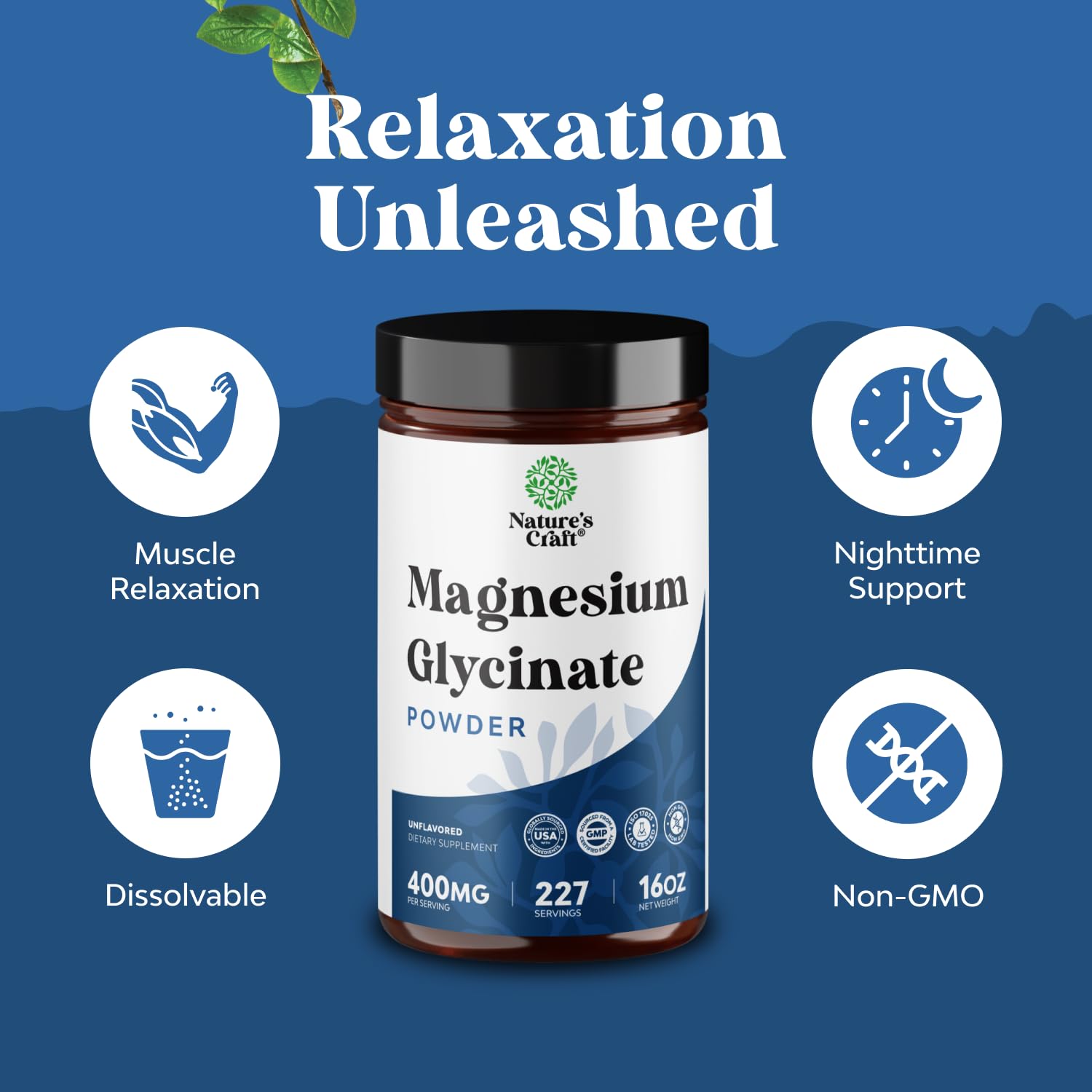 Potent Magnesium Glycinate Powder 400mg - Calm Magnesium Powder Bulk for Muscle Relax, Calm & Sleep Support for Adults - Glycinate Mag Soothe Vegan & Non-GMO Supplement - 1 Pack - dailyvitalstore