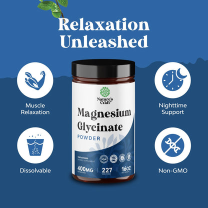 Potent Magnesium Glycinate Powder 400mg - Calm Magnesium Powder Bulk for Muscle Relax, Calm & Sleep Support for Adults - Glycinate Mag Soothe Vegan & Non-GMO Supplement - 1 Pack - dailyvitalstore