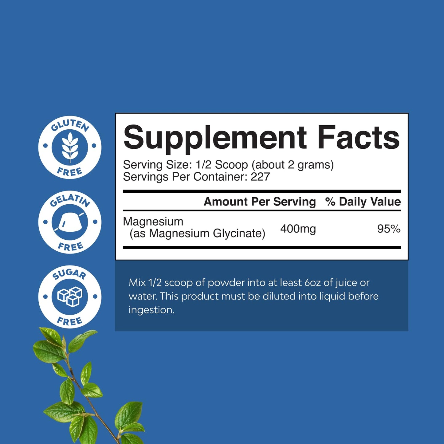 Potent Magnesium Glycinate Powder 400mg - Calm Magnesium Powder Bulk for Muscle Relax, Calm & Sleep Support for Adults - Glycinate Mag Soothe Vegan & Non-GMO Supplement - 1 Pack - dailyvitalstore