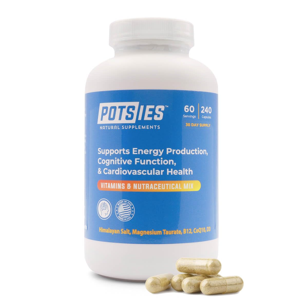 Potsies POTS Supplement Vitamin & Nutraceutical Mix Capsules for Pots Syndrome | POTS Management Essentials | 240 Capsules - 30 Day Supply - dailyvitalstore