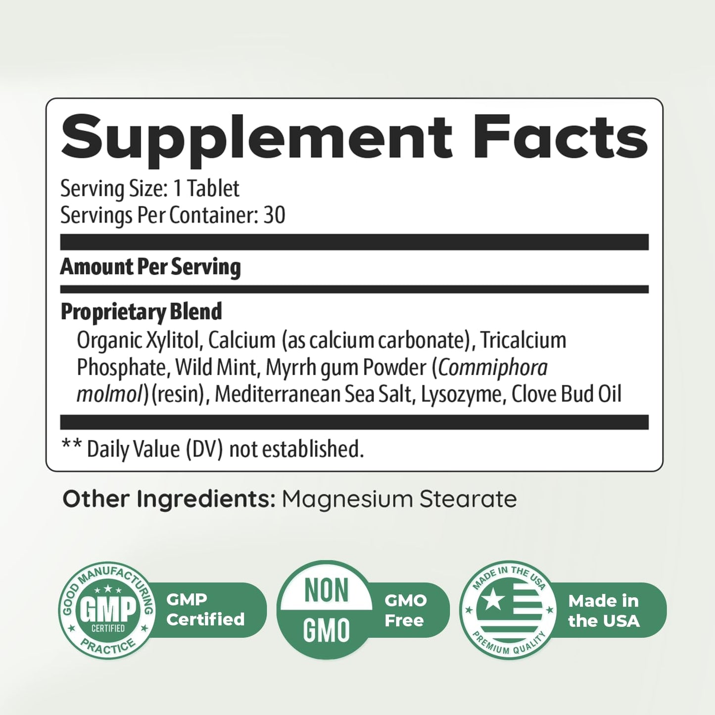 Power Bite Tablets – Mineral Complex with Calcium, Xylitol, Myrrh & Clove Oil – Natural Chewable Formula – Made in USA, Non-GMO, GMP Certified – 30 Tablets – 3 Month Supply - dailyvitalstore