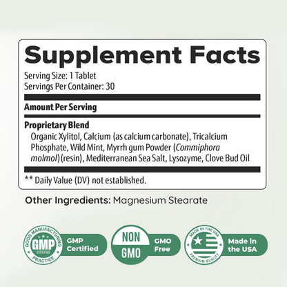 Power Bite Tablets – Mineral Complex with Calcium, Xylitol, Myrrh & Clove Oil – Natural Chewable Formula – Made in USA, Non-GMO, GMP Certified – 30 Tablets – 3 Month Supply - dailyvitalstore