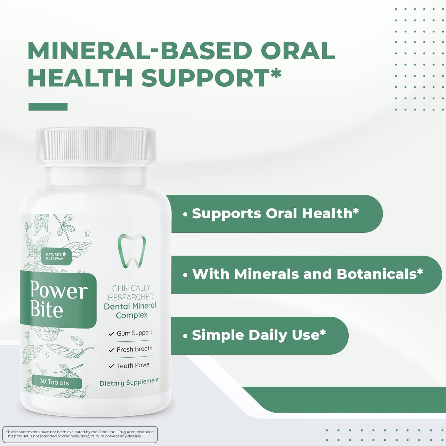 Power Bite Tablets – Mineral Complex with Calcium, Xylitol, Myrrh & Clove Oil – Natural Chewable Formula – Made in USA, Non-GMO, GMP Certified – 30 Tablets – 3 Month Supply - dailyvitalstore