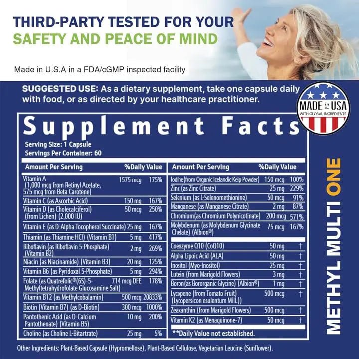 Power By Naturals Methyl Multi One - Iron-Free Methylated Multivitamin with Quatrefolic 5-MTHF, Active B12, P5P, CoQ10 & Zinc for MTHFR Support - dailyvitalstore