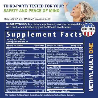 Power By Naturals Methyl Multi One - Iron-Free Methylated Multivitamin with Quatrefolic 5-MTHF, Active B12, P5P, CoQ10 & Zinc for MTHFR Support - dailyvitalstore