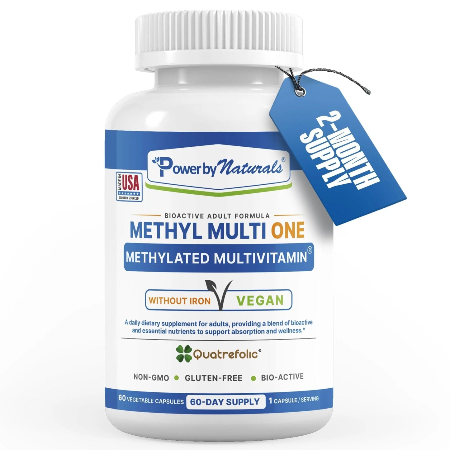 Power By Naturals Methyl Multi One - Iron-Free Methylated Multivitamin with Quatrefolic 5-MTHF, Active B12, P5P, CoQ10 & Zinc for MTHFR Support - dailyvitalstore