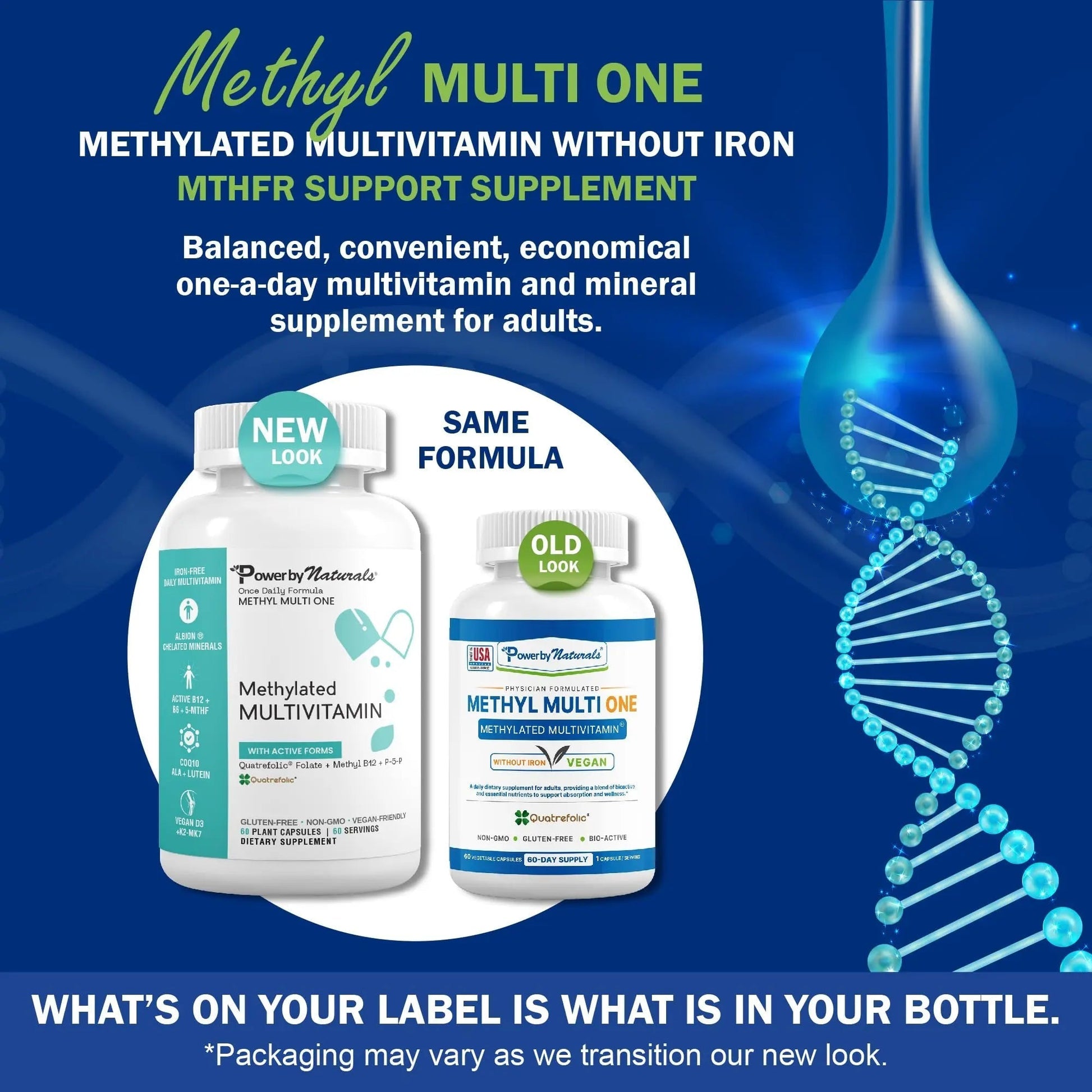 Power By Naturals Methyl Multi One - Iron-Free Methylated Multivitamin with Quatrefolic 5-MTHF, Active B12, P5P, CoQ10 & Zinc for MTHFR Support - dailyvitalstore