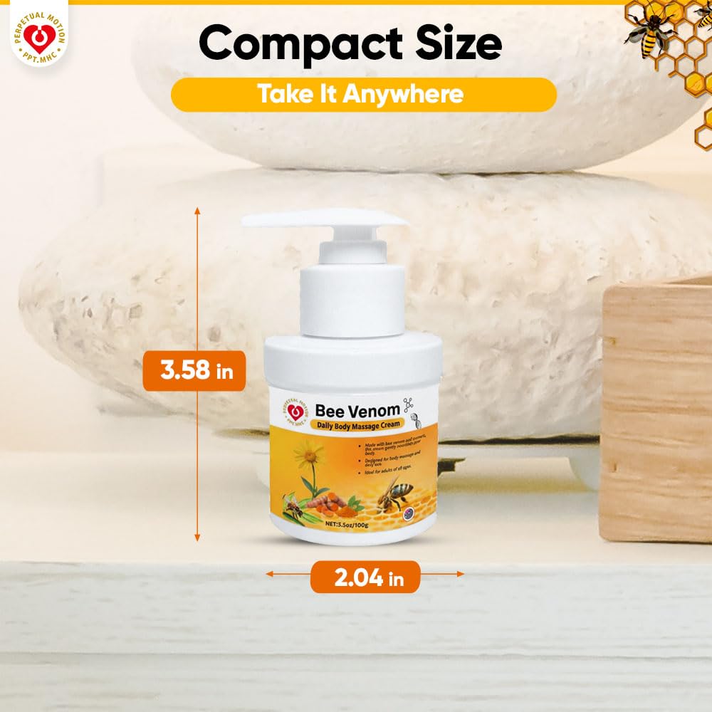 PPT.MHC Bee Venom Massage Cream with Pump - Soothing Muscle Rub with Turmeric, Arnica & MSM - Premium Bee Venom Lotion for Back, Legs & Feet - Everyday Non-Greasy 3.5oz Cream - dailyvitalstore