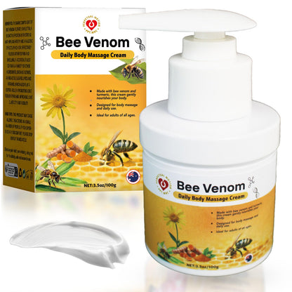 PPT.MHC Bee Venom Massage Cream with Pump - Soothing Muscle Rub with Turmeric, Arnica & MSM - Premium Bee Venom Lotion for Back, Legs & Feet - Everyday Non-Greasy 3.5oz Cream - dailyvitalstore