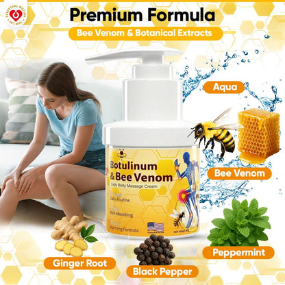 PPT.MHC Bee Venom Warming Cream with Pump - Massage Body Rub with Ginger, Peppermint & Black Pepper - Premium Bee Venom Lotion for Back, Legs & Feet - Everyday Non-Greasy 3.5oz Cream - dailyvitalstore