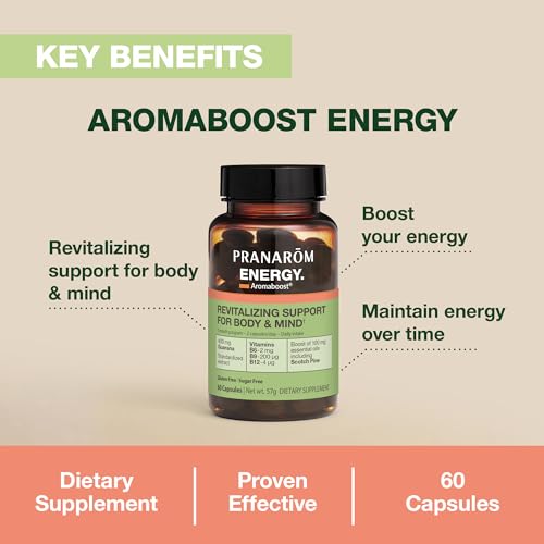 Pranarom - Aromaboost Energy Herbal Supplement - for Physical and Mental Fatigue - Guarana - Vitamins B6 B9 B12 - Pure Scots Pine Essential Oil - 60 Count - dailyvitalstore