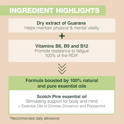 Pranarom - Aromaboost Energy Herbal Supplement - for Physical and Mental Fatigue - Guarana - Vitamins B6 B9 B12 - Pure Scots Pine Essential Oil - 60 Count - dailyvitalstore