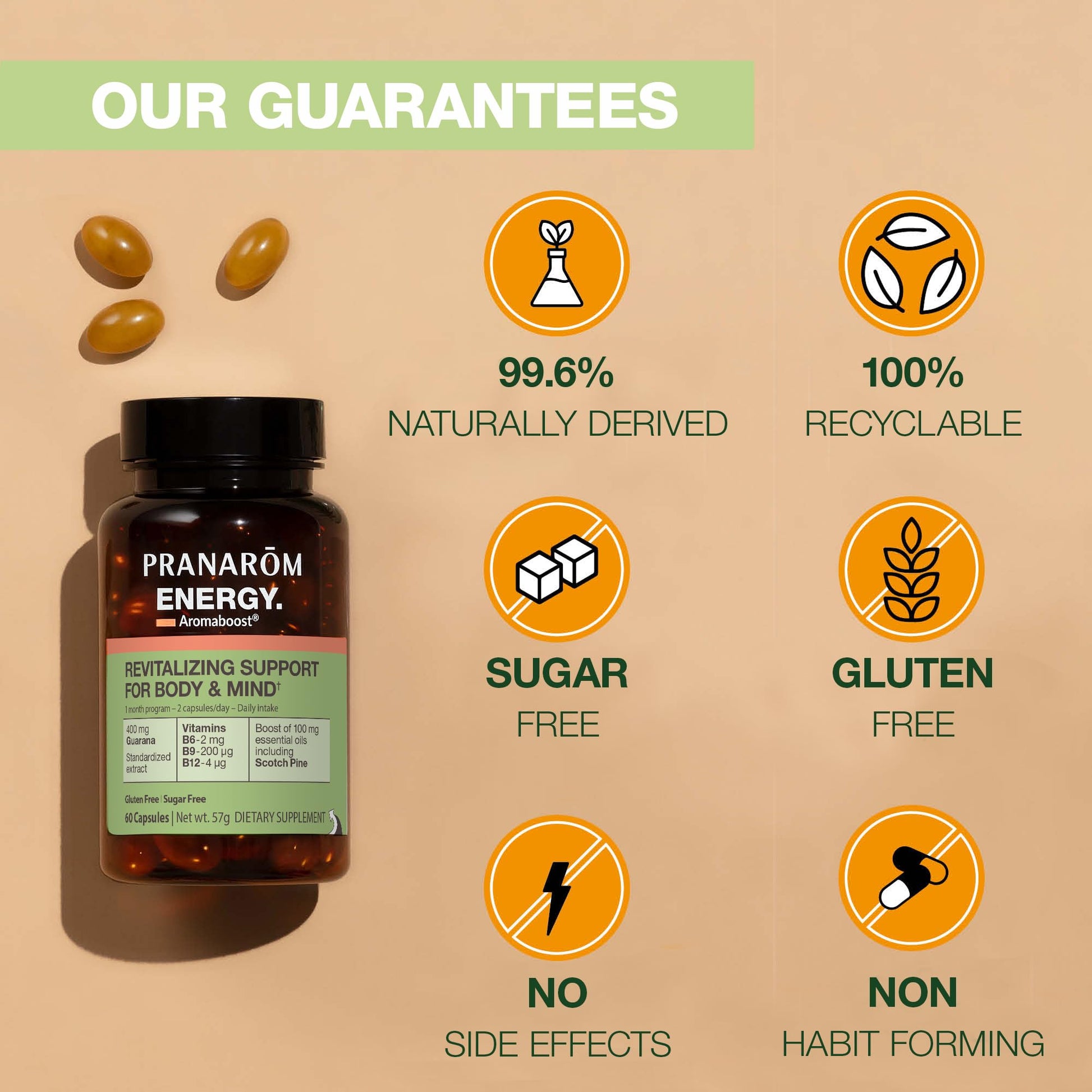 Pranarom - Aromaboost Energy Herbal Supplement - for Physical and Mental Fatigue - Guarana - Vitamins B6 B9 B12 - Pure Scots Pine Essential Oil - 60 Count - dailyvitalstore