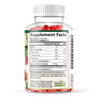 Prebiotic Fiber Gummies - 4g Dietary Fiber Per Serving - Extra Strength Daily Supplement for Adults - Tasty Strawberry Flavor - Plant Based Digestive - dailyvitalstore