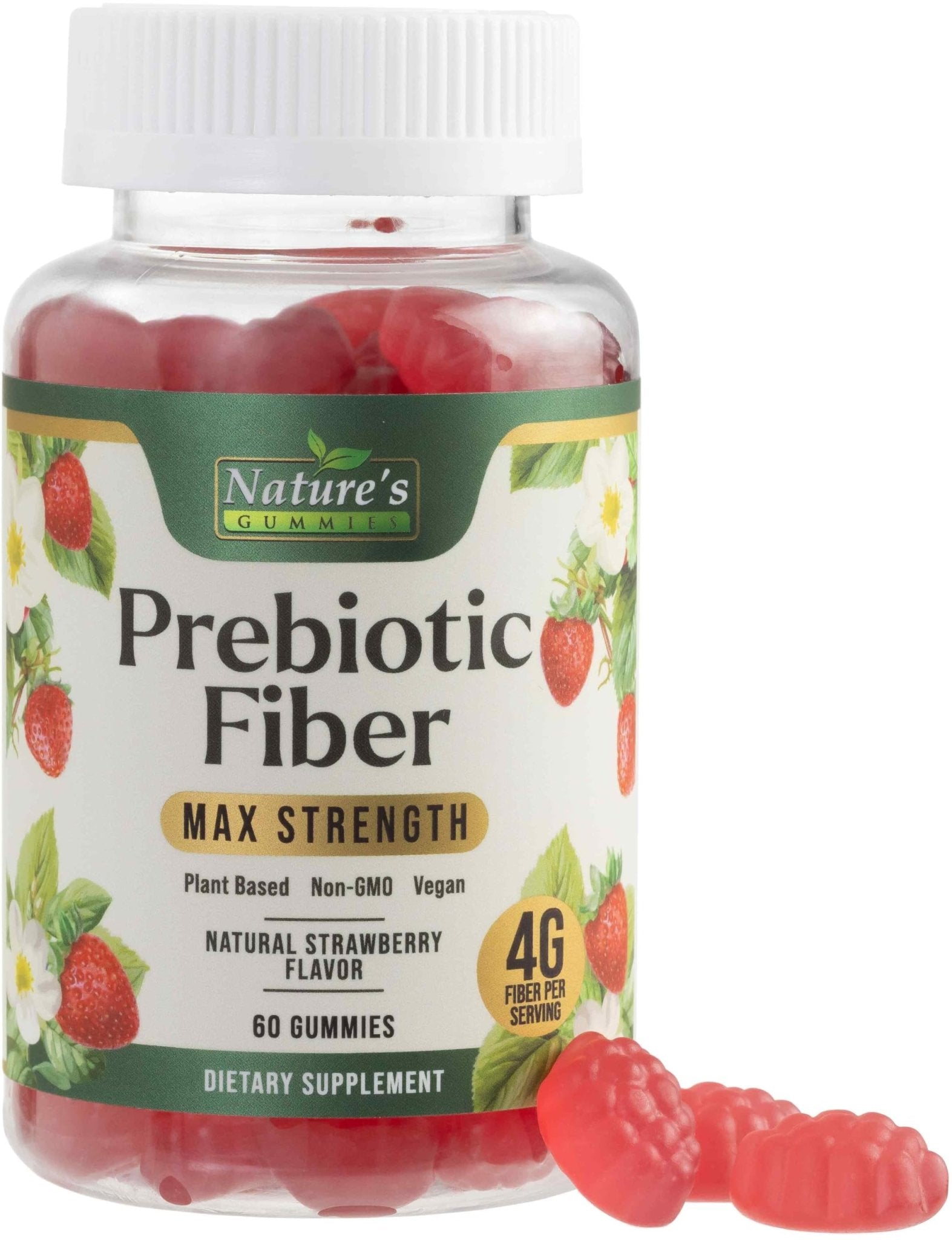 Prebiotic Fiber Gummies - 4g Dietary Fiber Per Serving - Extra Strength Daily Supplement for Adults - Tasty Strawberry Flavor - Plant Based Digestive - dailyvitalstore