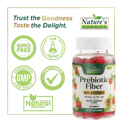 Prebiotic Fiber Gummies - 4g Dietary Fiber Per Serving - Extra Strength Daily Supplement for Adults - Tasty Strawberry Flavor - Plant Based Digestive - dailyvitalstore