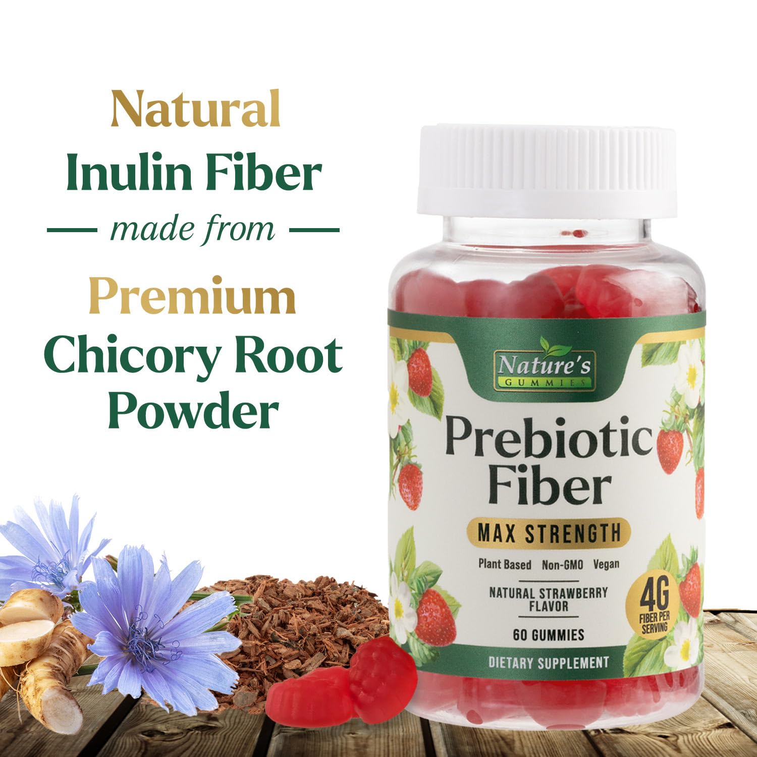 Prebiotic Fiber Gummies - 4g Dietary Fiber Per Serving - Extra Strength Daily Supplement for Adults - Tasty Strawberry Flavor - Plant Based Digestive - dailyvitalstore
