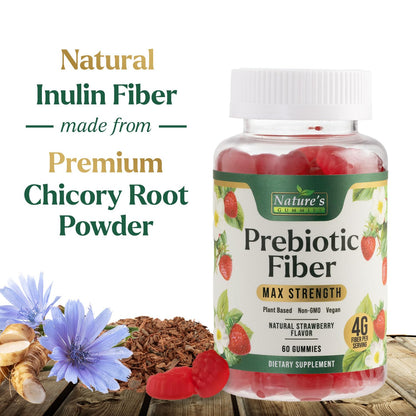 Prebiotic Fiber Gummies - 4g Dietary Fiber Per Serving - Extra Strength Daily Supplement for Adults - Tasty Strawberry Flavor - Plant Based Digestive - dailyvitalstore