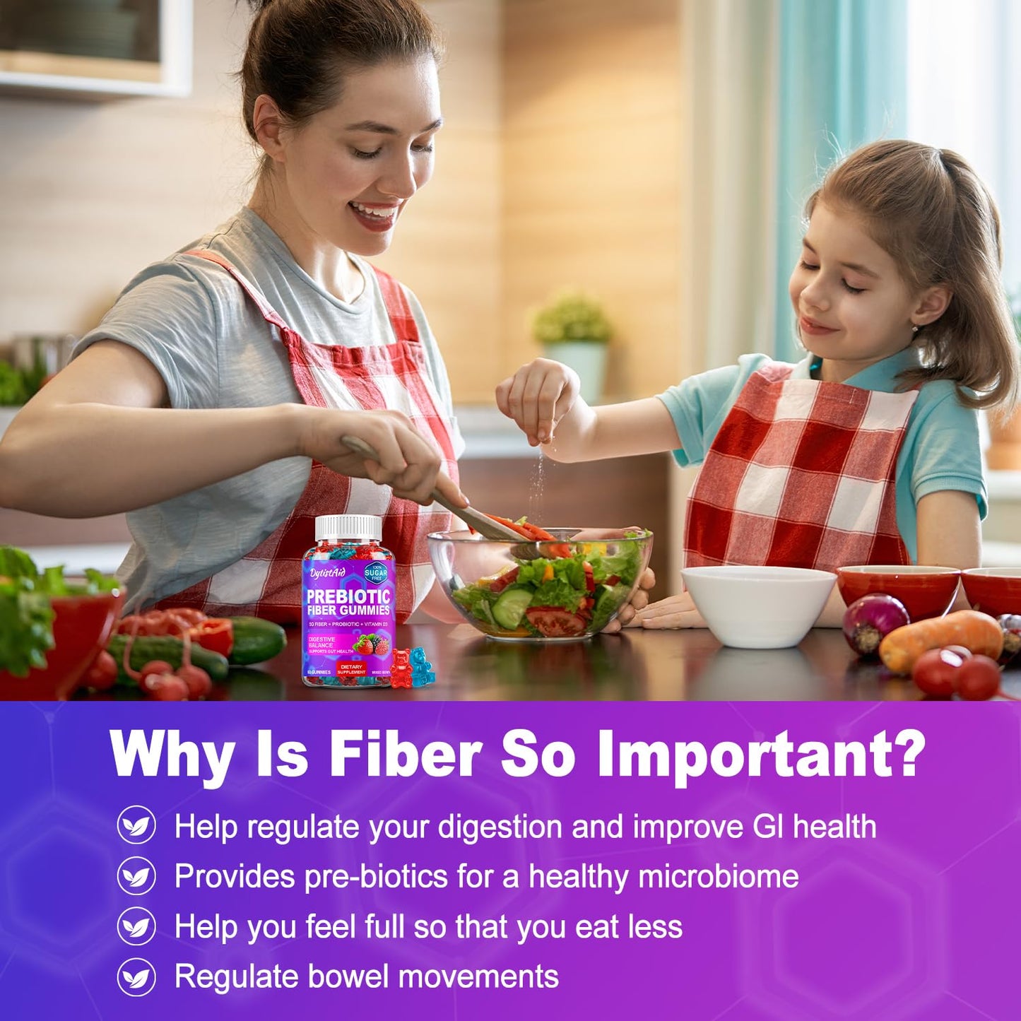 Prebiotic Fiber Gummies, 5g Fiber per Serving, 2 Billion CFU Bacillus Coagulans + Vitamin D3, Sugar Free Pectin Mixed Berry Gummies, Inulin (FOS) + Acacia - dailyvitalstore