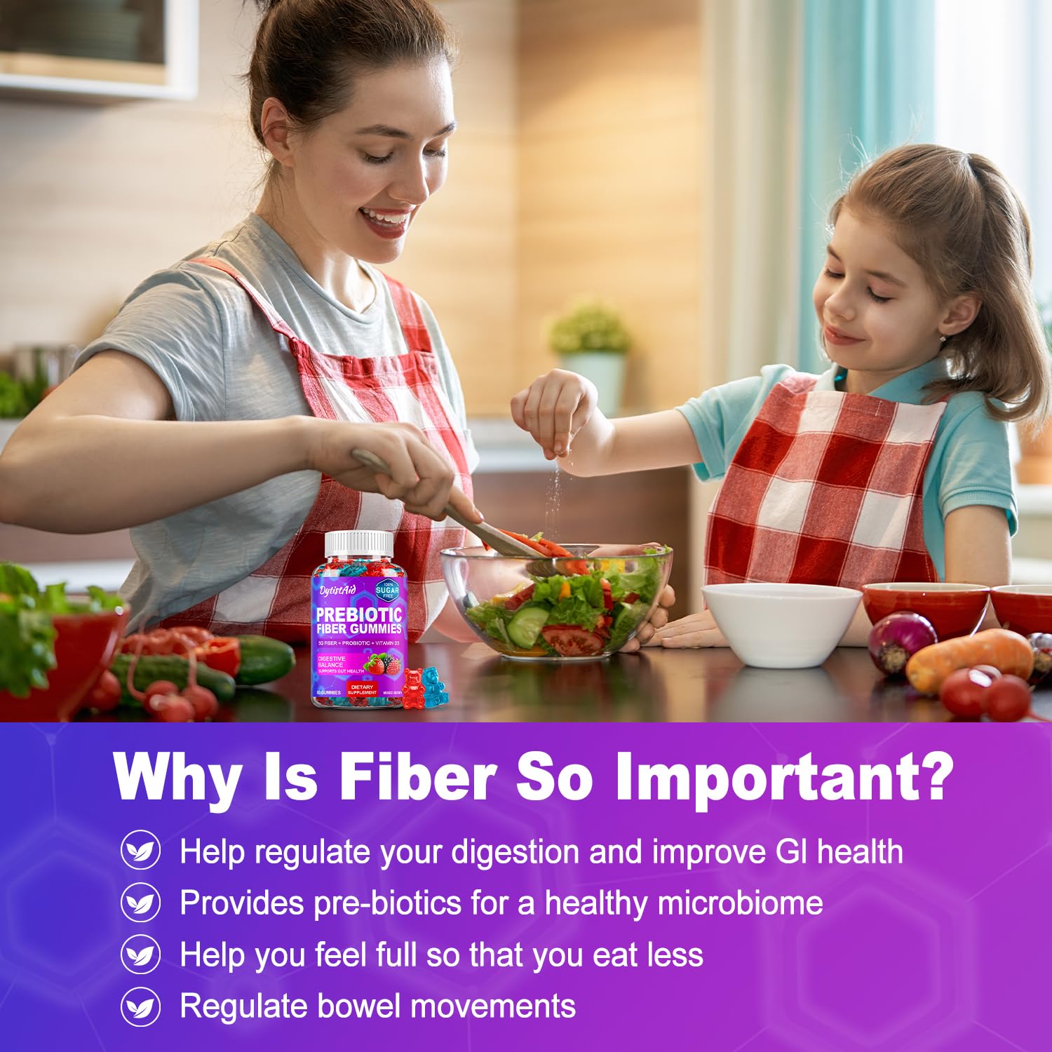 Prebiotic Fiber Gummies, 5g Fiber per Serving, 2 Billion CFU Bacillus Coagulans + Vitamin D3, Sugar Free Pectin Mixed Berry Gummies, Inulin (FOS) + Acacia - dailyvitalstore