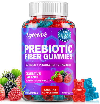 Prebiotic Fiber Gummies, 5g Fiber per Serving, 2 Billion CFU Bacillus Coagulans + Vitamin D3, Sugar Free Pectin Mixed Berry Gummies, Inulin (FOS) + Acacia - dailyvitalstore